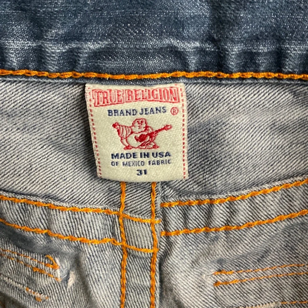 True Religion Straight Denim Shorts‎ Mens 31 Blue Good Cutoff Horseshoe USA Made